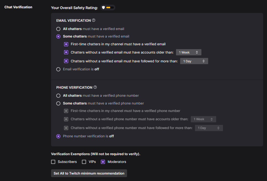 GlitchedinOrbit's Twitch Chat Verification Settings